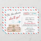 旅行ベビーシャワー招待状のための女の子、航空会社 招待状 (正面/裏面)