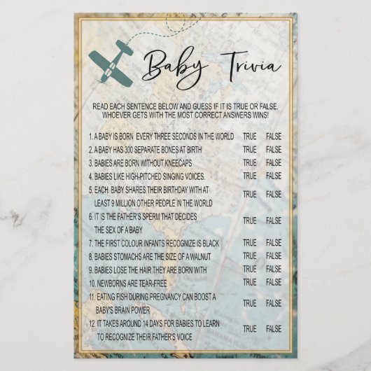 旅行ベビートリビアベビーシャワーゲーム (正面)