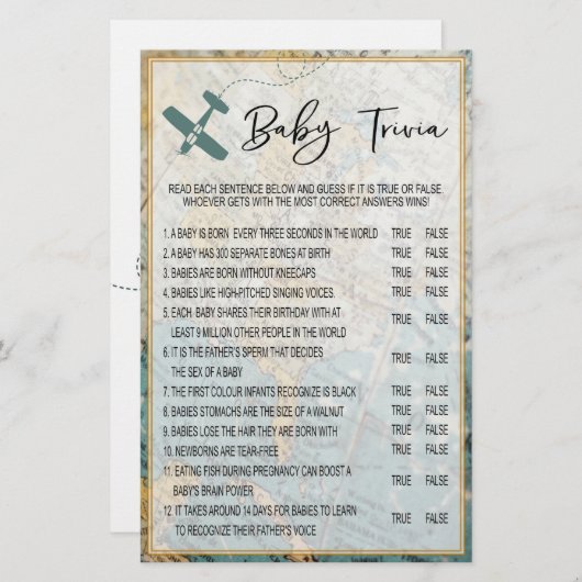 旅行ベビートリビアベビーシャワーゲーム (正面/裏面)
