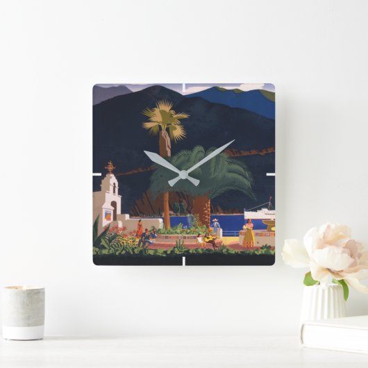 旅行ポスター – カリフォルニア州サンタカタリナ島 スクエア壁時計 (ホーム)