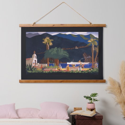 旅行ポスター – カリフォルニア州サンタカタリナ島 吊り下げ型タペストリー (寝室)