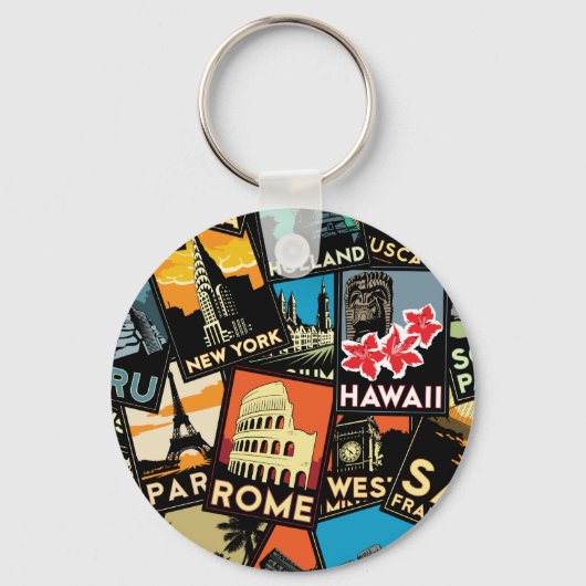 旅行ポスターretroヴィンテージeurope asia usa キーホルダー (正面)