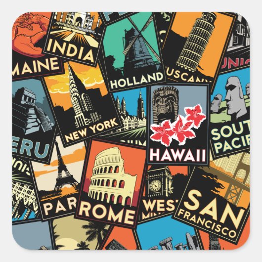 旅行ポスターretroヴィンテージeurope asia usa スクエアシール (正面)