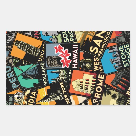 旅行ポスターretroヴィンテージeurope asia usa 長方形シール (正面)