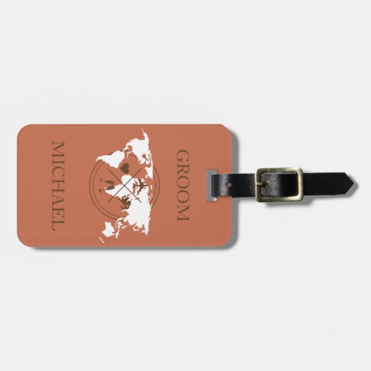 旅行モノグラムの先の結婚式の新郎 ラゲッジタグ (正面横)