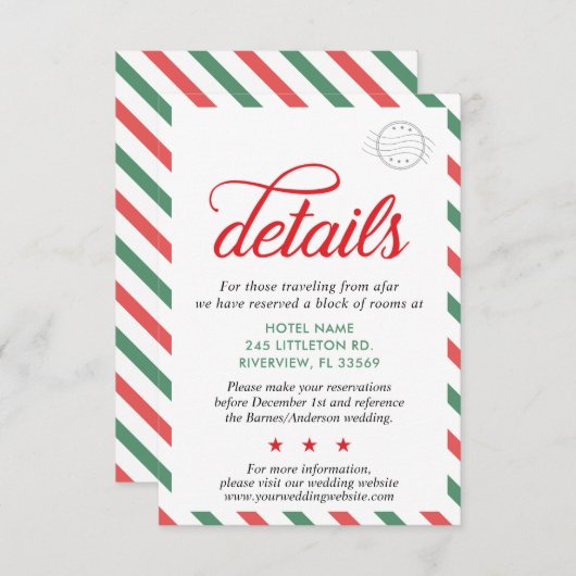 旅行ヴィンテージレッドグリーンクリスマス結婚の詳細 エンクロージャーカード (正面/裏面)