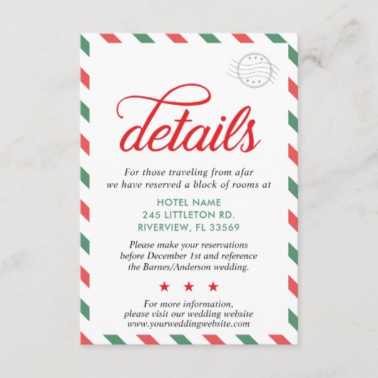 旅行ヴィンテージレッドグリーンクリスマス結婚の詳細 エンクロージャーカード (正面)