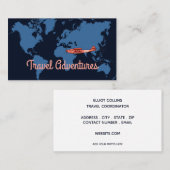 旅行世界的な地図のヴィンテージの飛行機 名刺 (正面/裏面)