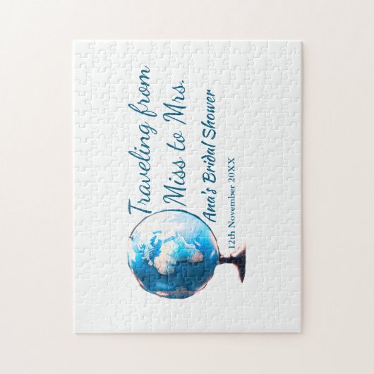 旅行中のブライズシャワーの名前と日付をミスからミセスに変更 ジグソーパズル (縦)