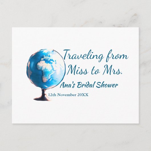 旅行中のブライズシャワーの名前と日付をミスからミセスに変更 ポストカード (正面)
