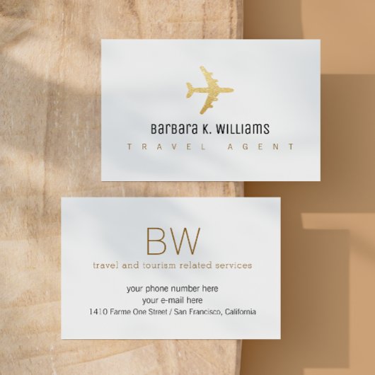旅行代理人航空機付きホワイトビジネスカード 名刺