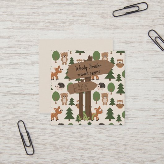 旅行代理店のかわいく素朴な休暇 スクエア名刺 (正面/裏面インサイチュ)