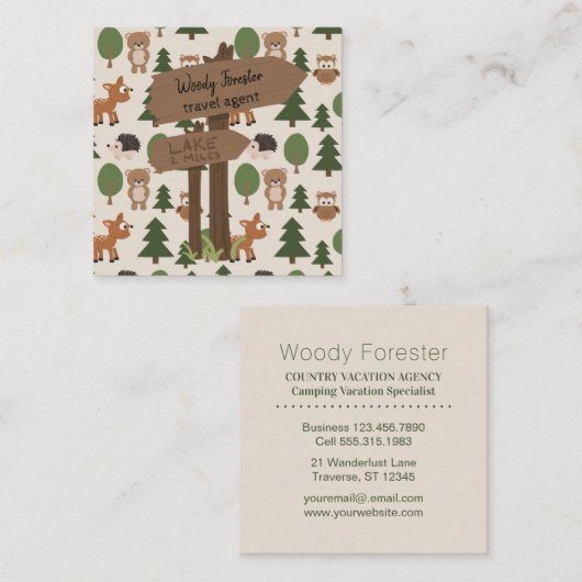 旅行代理店のかわいく素朴な休暇 スクエア名刺 (正面/裏面)