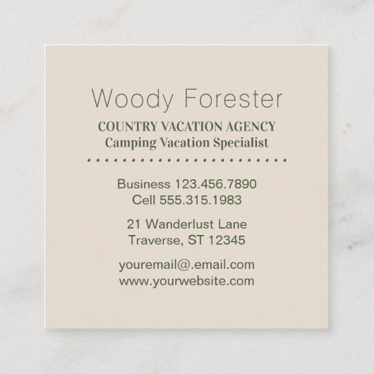 旅行代理店のかわいく素朴な休暇 スクエア名刺 (裏面)