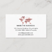 旅行代理店ののどのばら色の金ゴールドの世界地図の行先 名刺 (裏面)