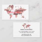 旅行代理店ののどのばら色の金ゴールドの世界地図の行先 名刺 (正面/裏面)