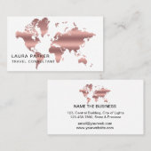 旅行代理店ののどのばら色の金ゴールドの世界地図の行先 名刺 (正面/裏面)