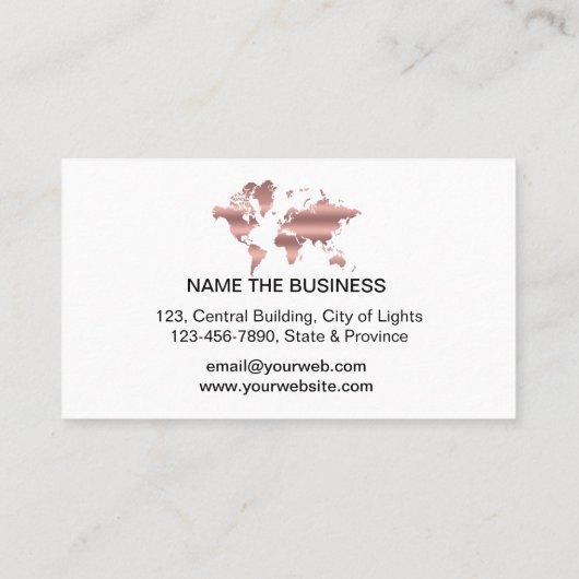 旅行代理店ののどのばら色の金ゴールドの世界地図の行先 名刺 (裏面)