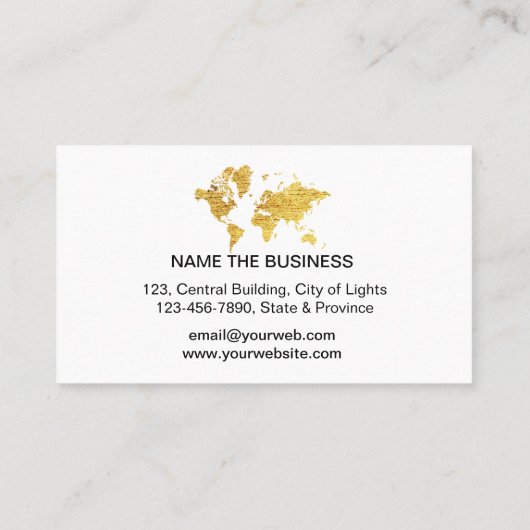 旅行代理店のフェイクな金ゴールドの世界地図の行先 名刺 (裏面)