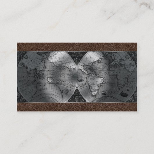 旅行代理店の世界地図の地球のブラウンの革 名刺 (正面)