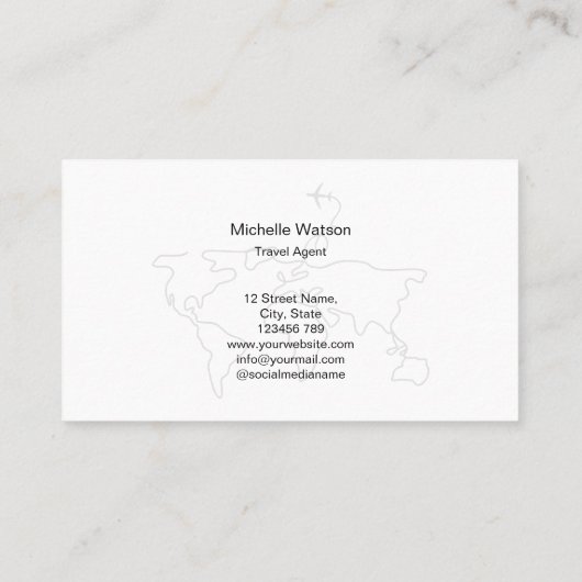 旅行代理店の世界地図の飛行機の休暇 名刺 (裏面)