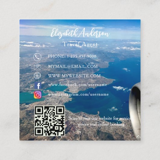 旅行代理店の写真QRコードのソーシャルメディア スクエア名刺 (裏面)