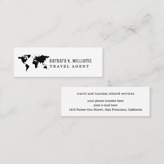 旅行代理店の名刺の世界地図 スキニー名刺 (正面/裏面)