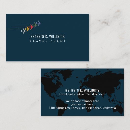 旅行代理店の名刺5色の飛行機 名刺 (正面/裏面)