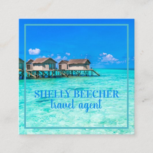 旅行代理店の夏の熱帯ビーチの海 スクエア名刺 (正面)