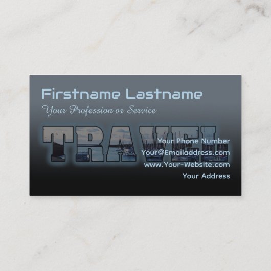 旅行代理店の文字マスク青いマリーナ船のベイ 名刺 (裏面)