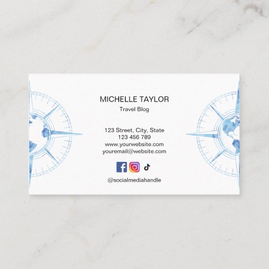旅行代理店の旅行ブログ世界地図コンパス 名刺 (裏面)