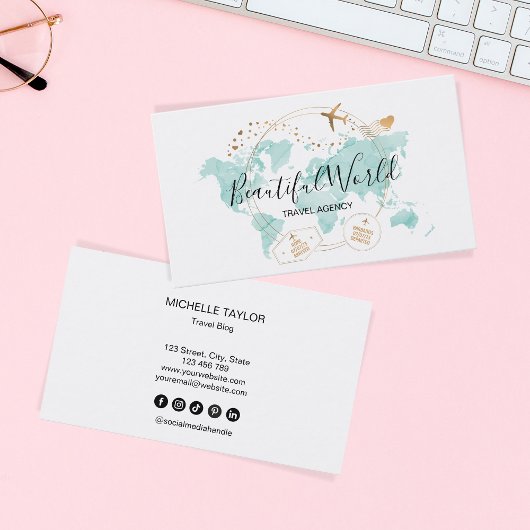 旅行代理店の旅行ブログ世界地図ロゴ 名刺