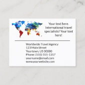 旅行代理店の水彩画のカラフルな地図の地球の世界 名刺 (裏面)