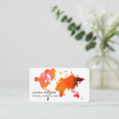 旅行代理店の水彩画の世界地図の観光事業の予約 名刺 (スタンド正面)