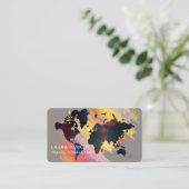 旅行代理店の水彩画の世界地図の観光事業の予約 名刺 (スタンド正面)