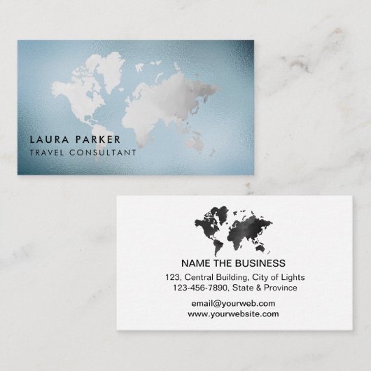 旅行代理店の水彩画の世界地図の観光事業の予約 名刺 (正面/裏面)