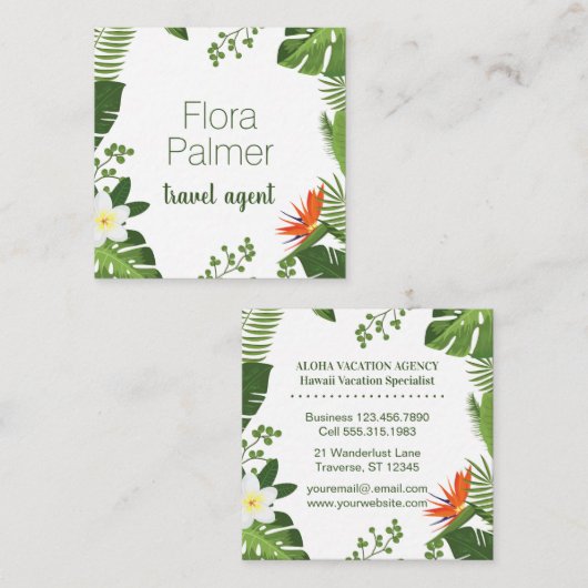 旅行代理店の熱帯やし葉状体のハワイアンの休暇 スクエア名刺 (正面/裏面)