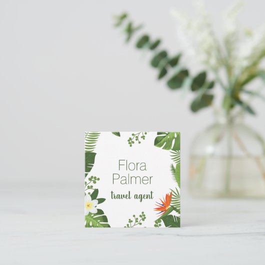 旅行代理店の熱帯やし葉状体のハワイアンの休暇 スクエア名刺 (スタンド正面)