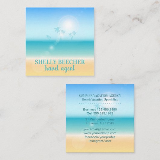 旅行代理店の熱帯ビーチの休暇 スクエア名刺 (正面/裏面)
