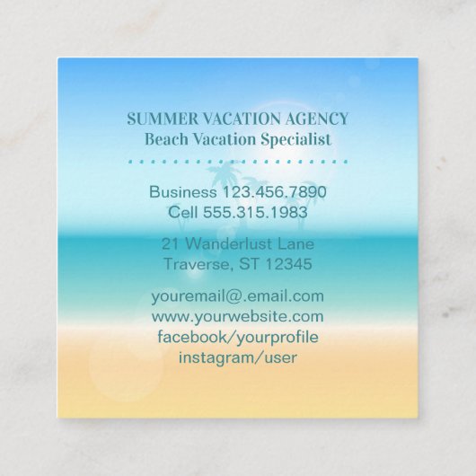 旅行代理店の熱帯ビーチの休暇 スクエア名刺 (裏面)