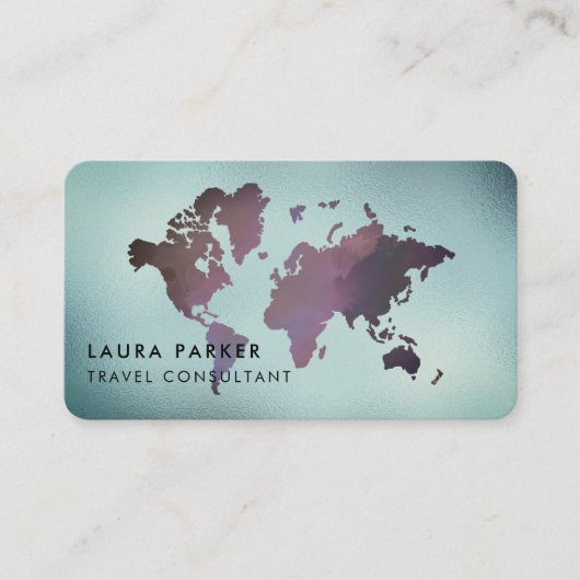 旅行代理店の白黒の世界地図の観光事業の予約 名刺 (正面)