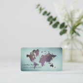 旅行代理店の白黒の世界地図の観光事業の予約 名刺 (スタンド正面)