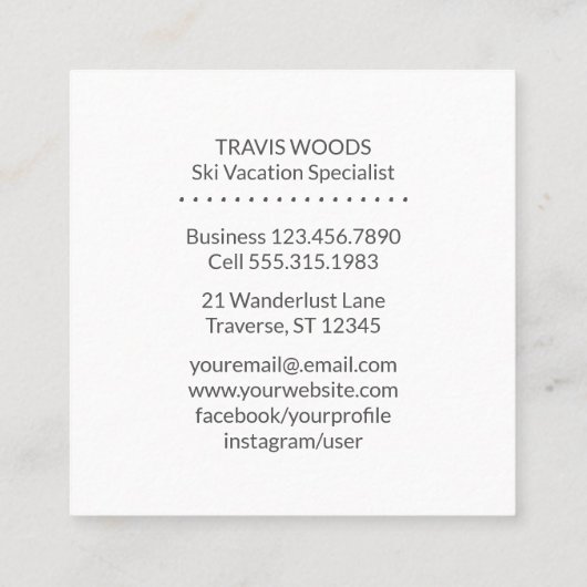 旅行代理店の素朴な冬の森林引用文 スクエア名刺 (裏面)