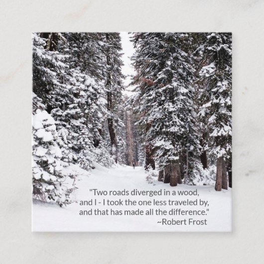 旅行代理店の素朴な冬の森林引用文 スクエア名刺 (正面)