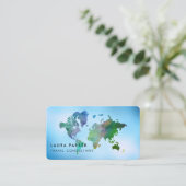 旅行代理店の青い世界地図の観光事業の予約 名刺 (スタンド正面)