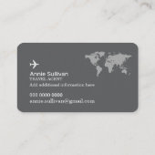 旅行代理店の飛行機のワールドマップグレー 名刺 (裏面)