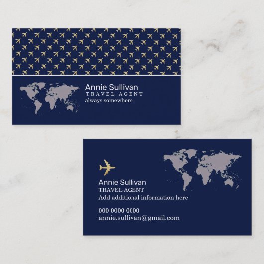 旅行代理店の飛行機の世界地図モダン 名刺 (正面/裏面)