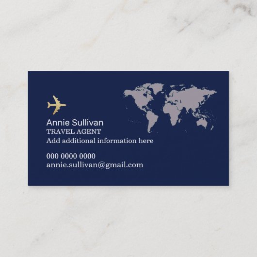 旅行代理店の飛行機の世界地図モダン 名刺 (裏面)