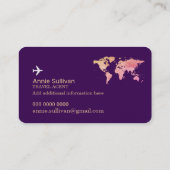 旅行代理店の飛行機ワールドマップパープル 名刺 (裏面)