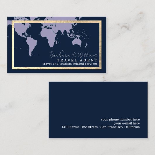 旅行代理店エレガントダークブルーの名刺 名刺 (正面/裏面)